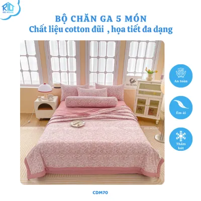 Bộ Chăn Ga Gối Cotton Đũi RIO F5CDM ( 5 Món )