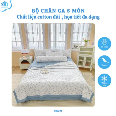 Bộ Chăn Ga Gối Cotton Đũi RIO F5CDM ( 5 Món )
