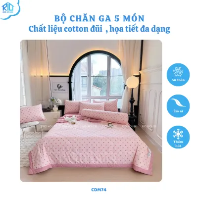 Bộ Chăn Ga Gối Cotton Đũi RIO F5CDM ( 5 Món )