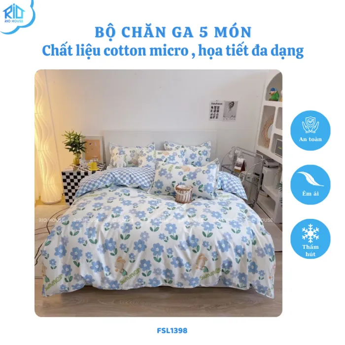Bộ Chăn Ga Gối Cotton Micro RIO FSL ( 5 Món )