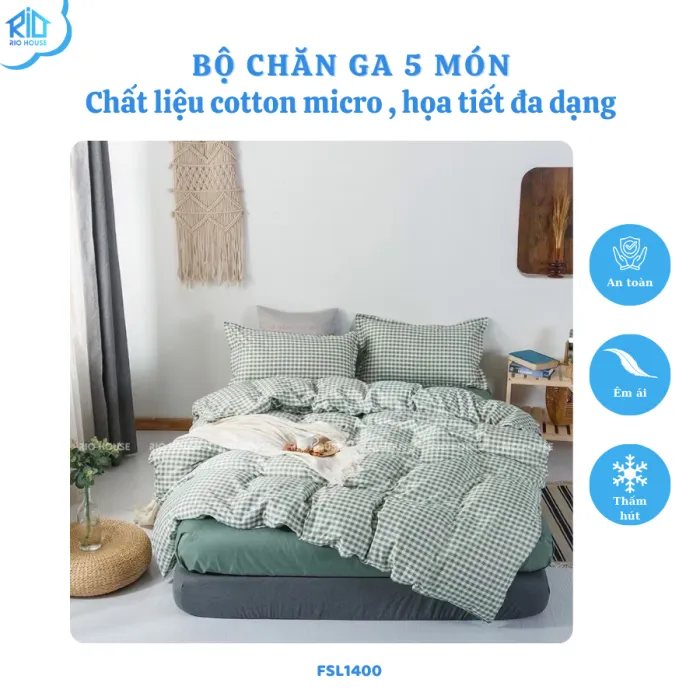 Bộ Chăn Ga Gối Cotton Micro RIO FSL ( 5 Món )