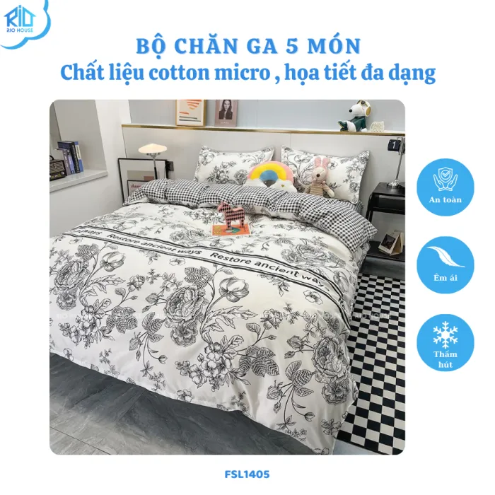 Bộ Chăn Ga Gối Cotton Micro RIO FSL ( 5 Món )