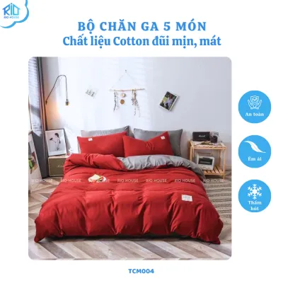 Bộ Chăn Ga Gối Cotton Đũi RIO F5TCM ( 5 Món )