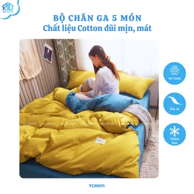 Bộ Chăn Ga Gối Cotton Đũi RIO F5TCM ( 5 Món )