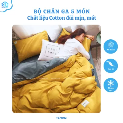 Bộ Chăn Ga Gối Cotton Đũi RIO F5TCM ( 5 Món )