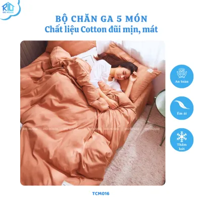 Bộ Chăn Ga Gối Cotton Đũi RIO F5TCM ( 5 Món )