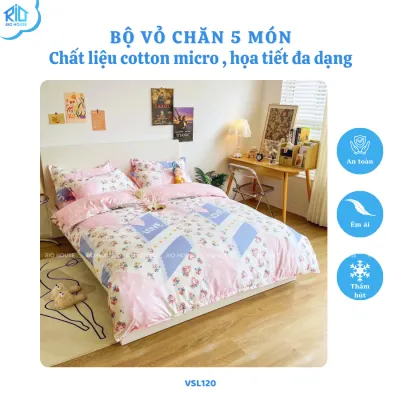 Bộ Drap & Vỏ Chăn Cotton Micro RIO VSL ( 5 Món )