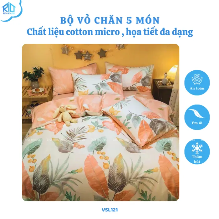 Bộ Drap & Vỏ Chăn Cotton Micro RIO VSL ( 5 Món ) Bộ Drap & Vỏ Chăn Cotton Micro RIO VSL ( 5 Món )