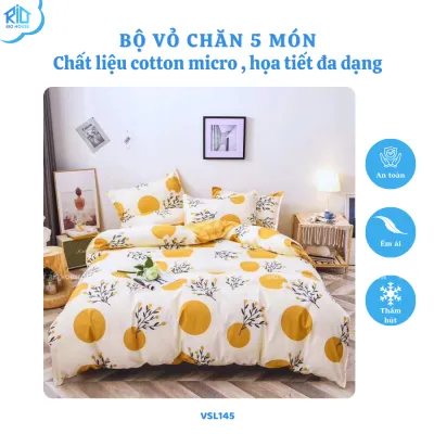 Bộ Drap & Vỏ Chăn Cotton Micro RIO VSL ( 5 Món )