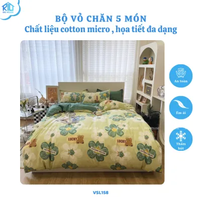 Bộ Drap & Vỏ Chăn Cotton Micro RIO VSL ( 5 Món )
